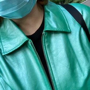 Metallic daiquiri green leather jacket 2x vintage